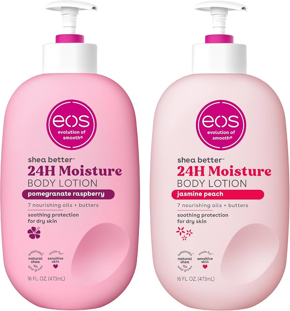 eos Shea Better Body Lotion Set- Jasmine Peach & Pomegranate Raspberry, 16 fl oz, 2-Pack | Amazon (US)