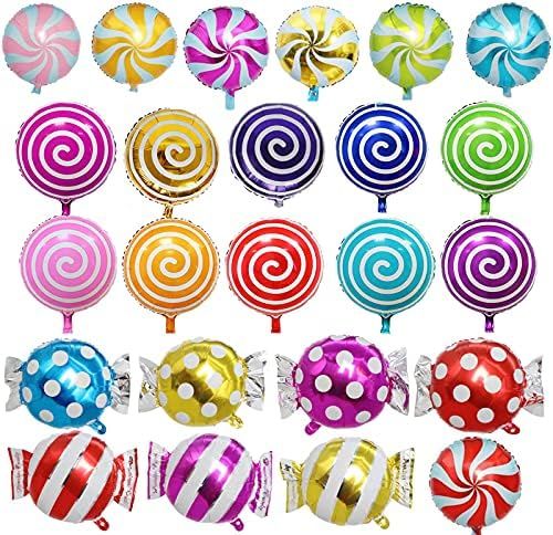24Pcs Mylar Foil Sweet Candy Balloons 18 Inch Round Lollipop Balloons for Birthday Baby Wedding C... | Amazon (US)
