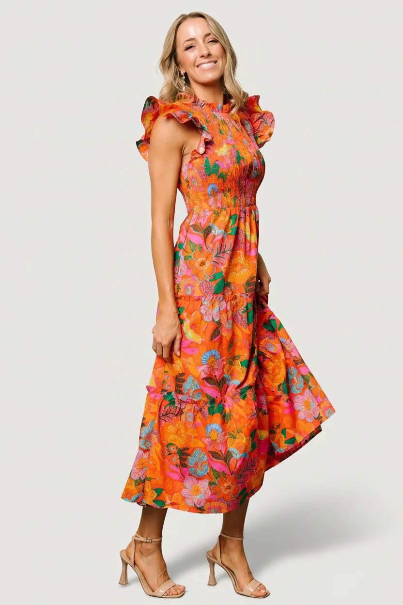 Emily Smocked Tier Maxi Dress — Orange Floral | Baltic Born | Baltic Born