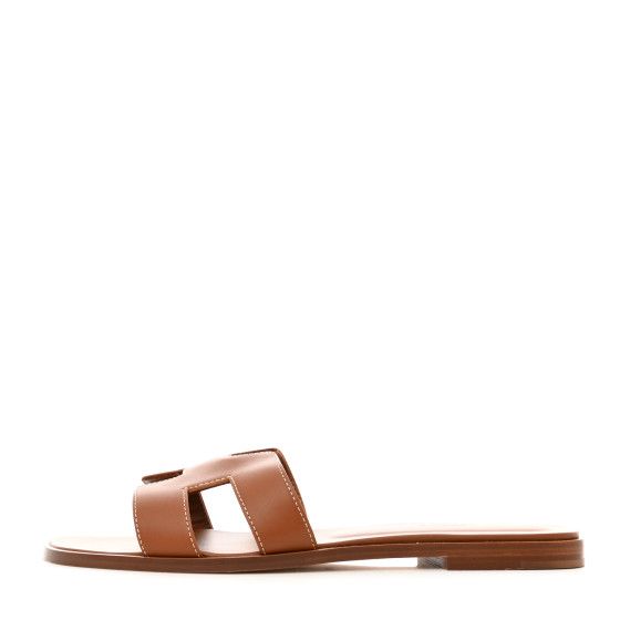 HERMES Box Calfskin Oran Sandals 40 Gold | FASHIONPHILE (US)