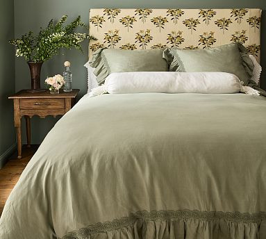 Linen Ruffle Crochet Duvet Cover & Shams | GreenRow