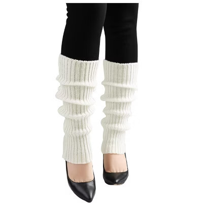 INSPIRE CHIC Women's Knitted Solid Color Warm Knee High Length Ribbed Leg Warmers White | Target
