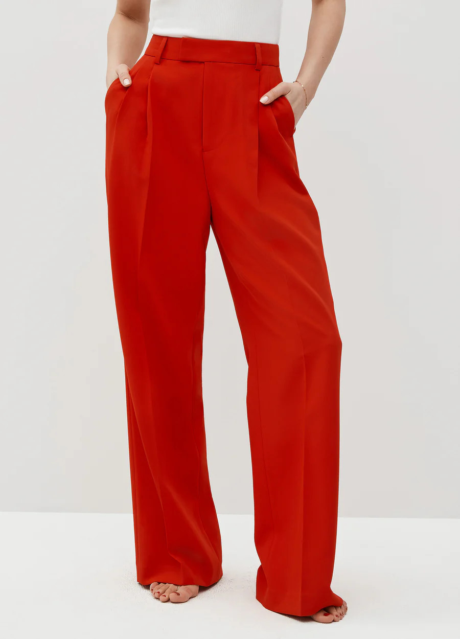 Women's True Red Pleated Wide Leg Suit Pants | SuitShop