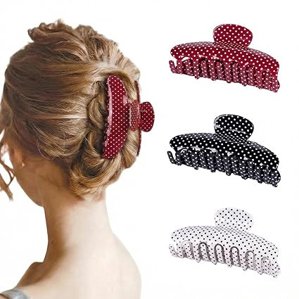 3 Pack Polka Dot Hair Claw Clips for Women Medium Red Polka Dots Claw Clips & Hair Clips for Thin... | Amazon (US)