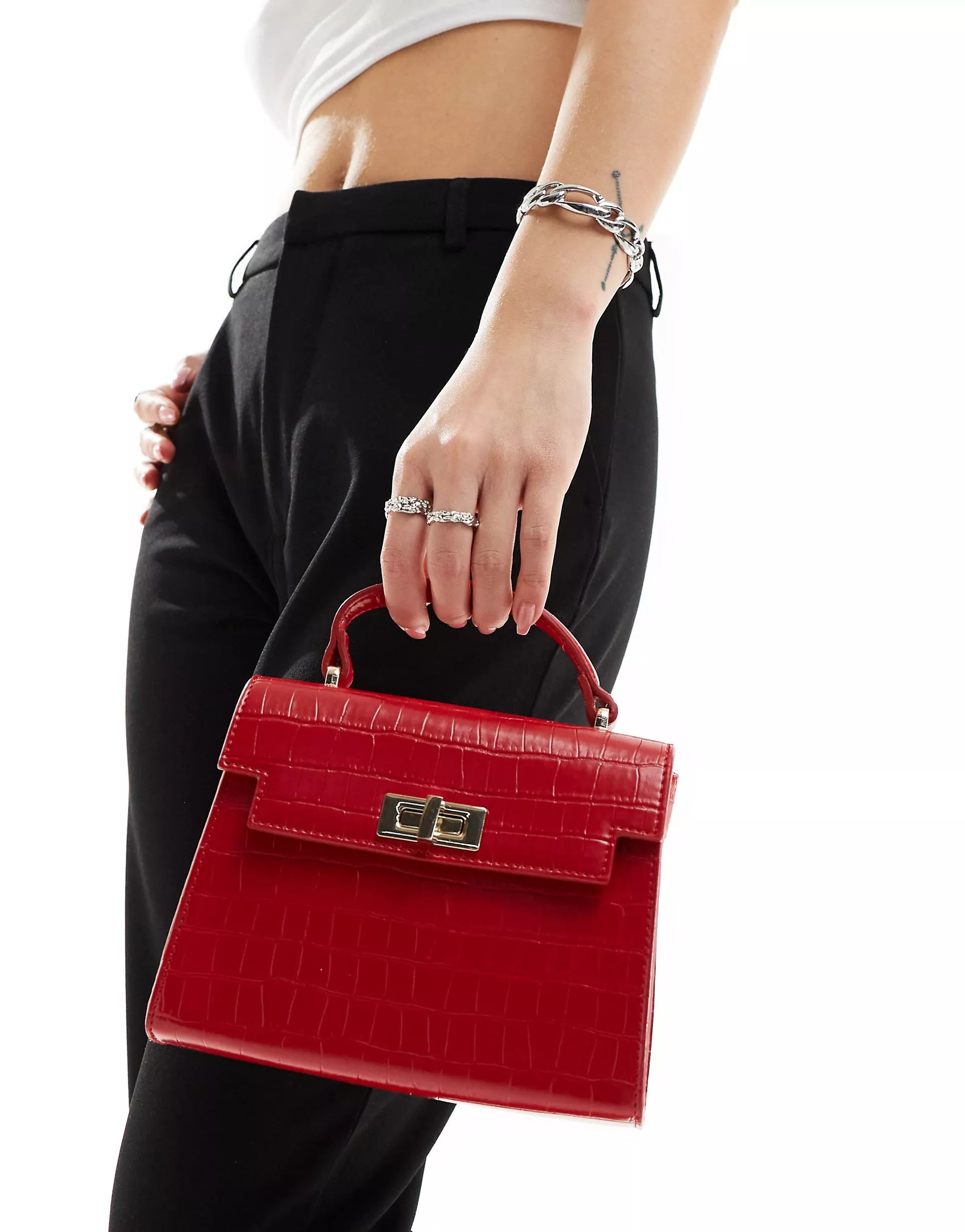 ASOS DESIGN top handle crossbody bag with twist lock in red | ASOS (Global)