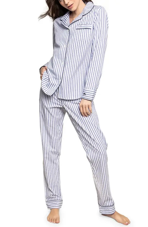 Petite Plume French Ticking Stripe Pajamas in Navy at Nordstrom, Size Medium | Nordstrom
