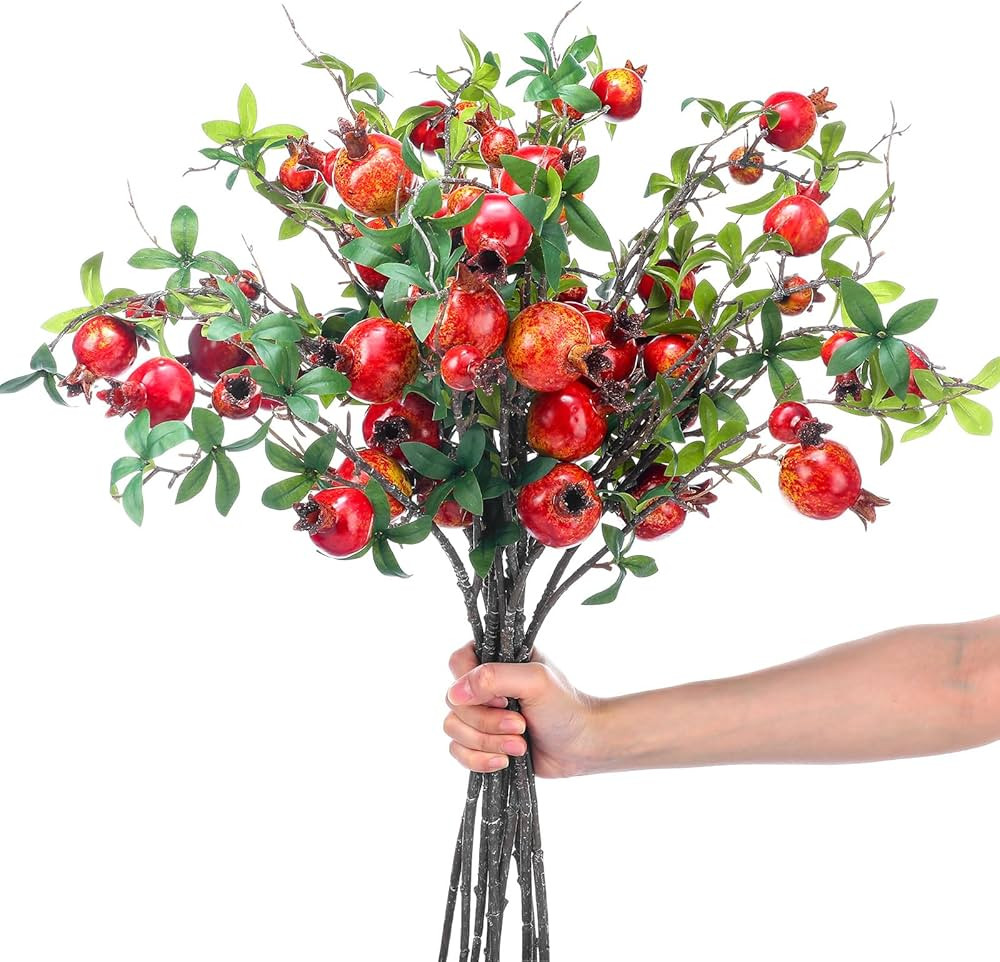 10 Pcs 31.5'' Tall Red Pomegranate Flower Stem Artificial Fruits Pomegranate Berries Branches Fak... | Amazon (US)