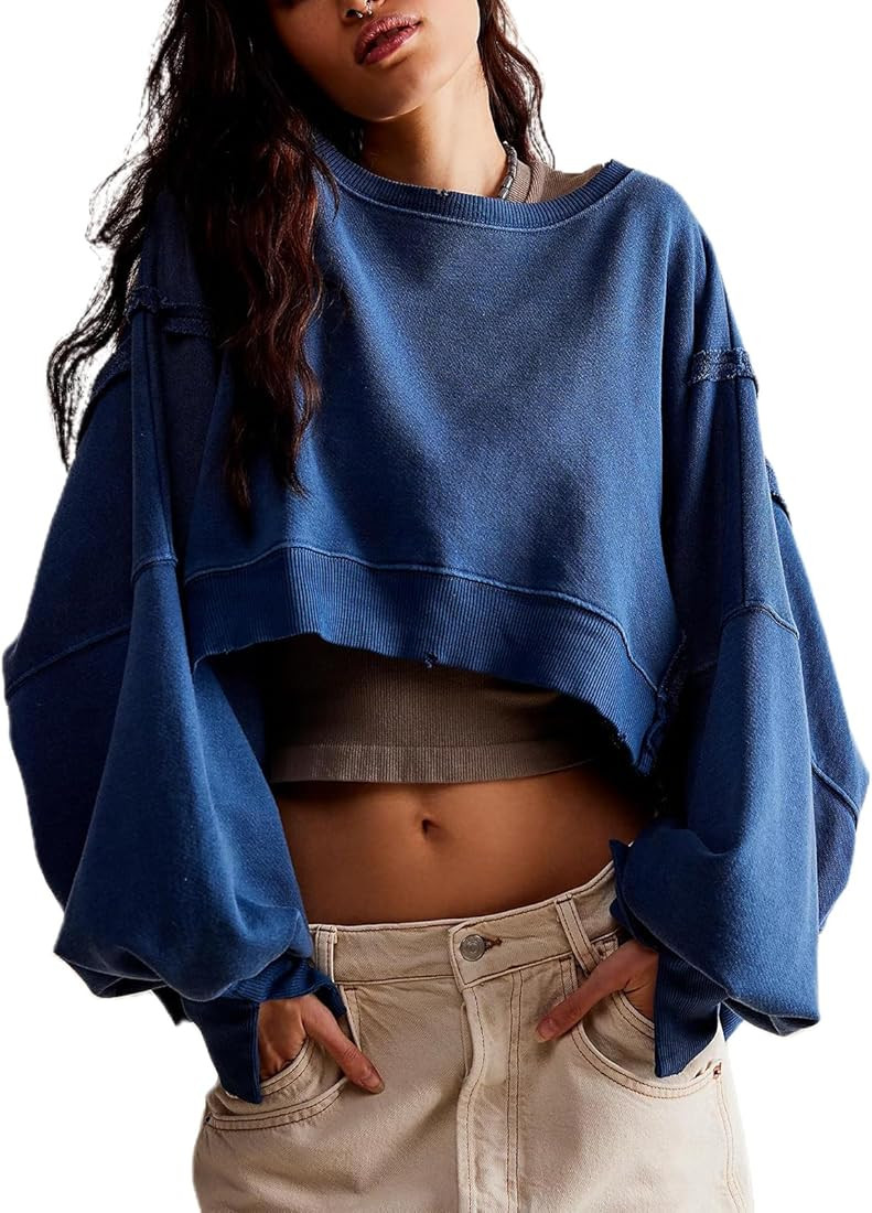 Amazon.com: Yuemengxuan Womens Y2k Oversized Sweatshirt Scoop Neck Pullover Tops Batwing Sleeve C... | Amazon (US)