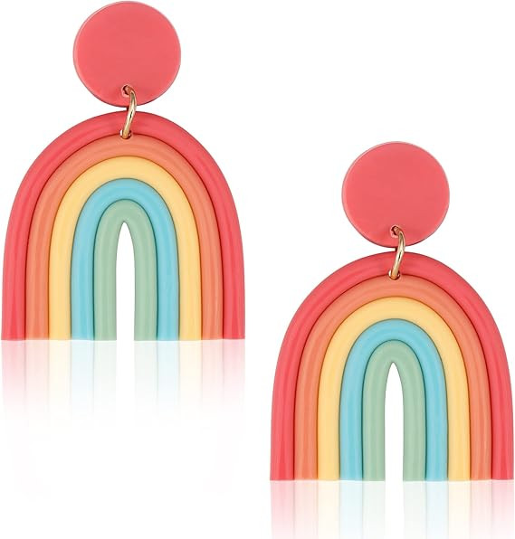 Boho Polymer Clay Rainbow Earrings for Women and Girls Dangling, Cute Multicolor Handmade Vintage... | Amazon (US)
