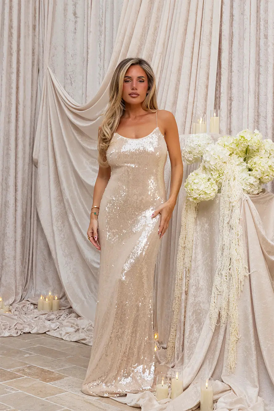 The Muse Sequin Maxi Dress Beige | Hello Molly (AU)