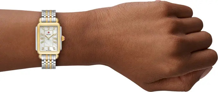 MICHELE Deco Courbe Diamond & 18K Gold Plate Bracelet Watch, 26mm x 32mm | Nordstrom | Nordstrom