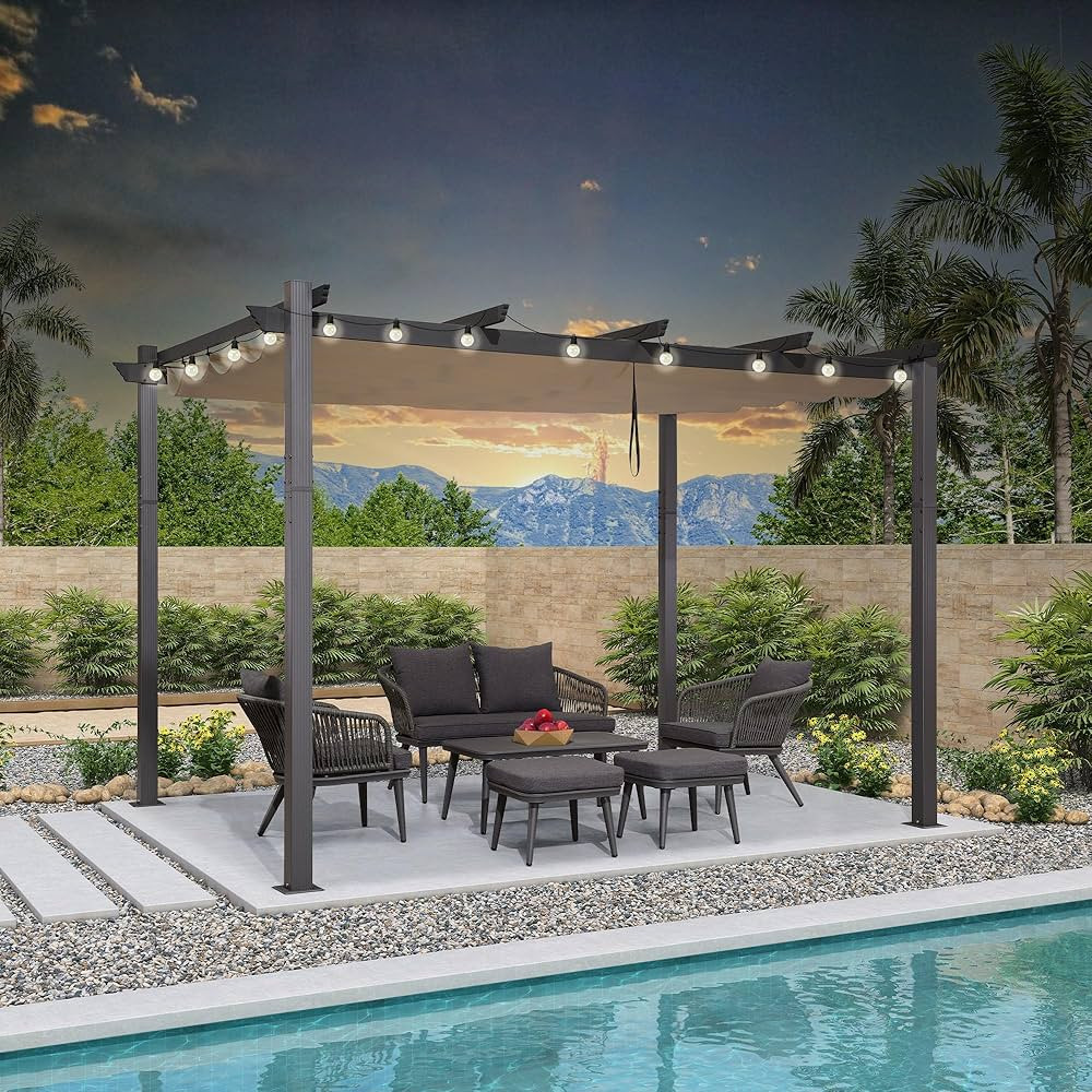 PURPLE LEAF 10' X 12' Outdoor Retractable Pergola with Sun Shade Canopy Patio Metal Shelter for P... | Amazon (US)