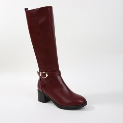 Berness Women's Prudencia Knee-High Riding Boots with Buckle Strap Detail Burgundy 8.5 | Target