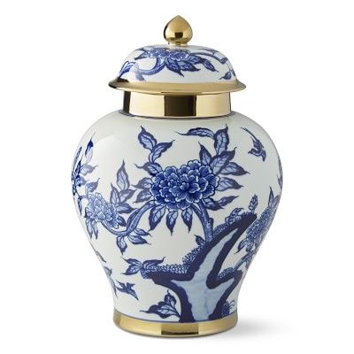 Peony &amp; Hummingbird Ceramic Lidded Ginger Jar | Williams-Sonoma