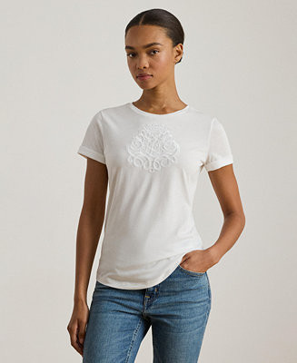Women's Crewneck Embroidered-Logo T-Shirt | Macy's