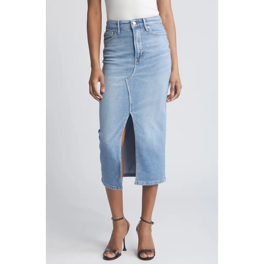 Good American Slit Front Denim Midi Skirt in Blue598 at Nordstrom, Size 4 | Nordstrom