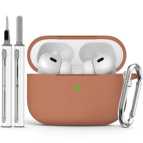 Apple AirPods Pro Case Cover with Cleaner Kit, Soft Silicone Protective Case for Women Men, Accessories with Keychain - Brown | Amazon (US)