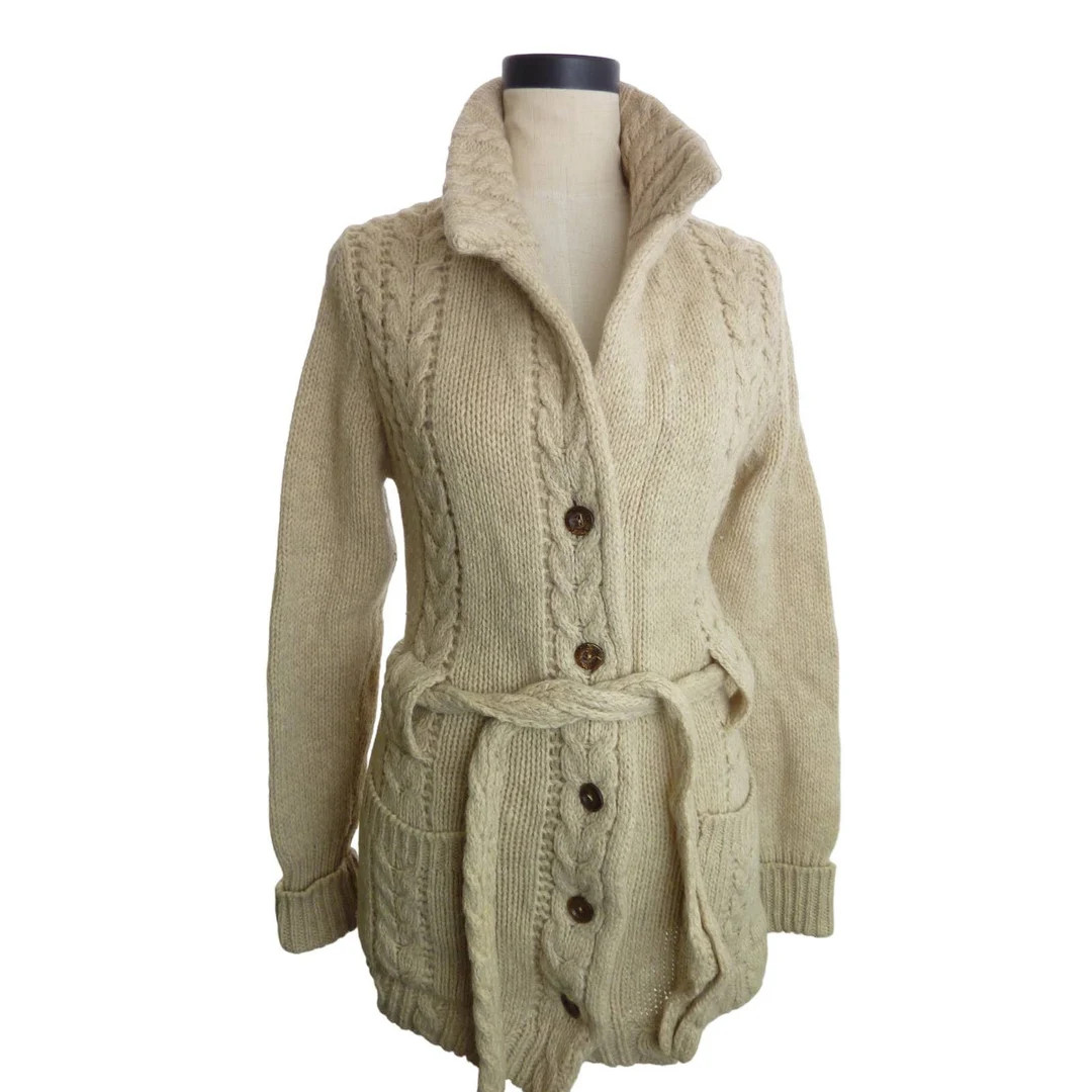 Vintage Cream Beige Chunky Wool Cardigan Small Size Retro - Etsy | Etsy (US)