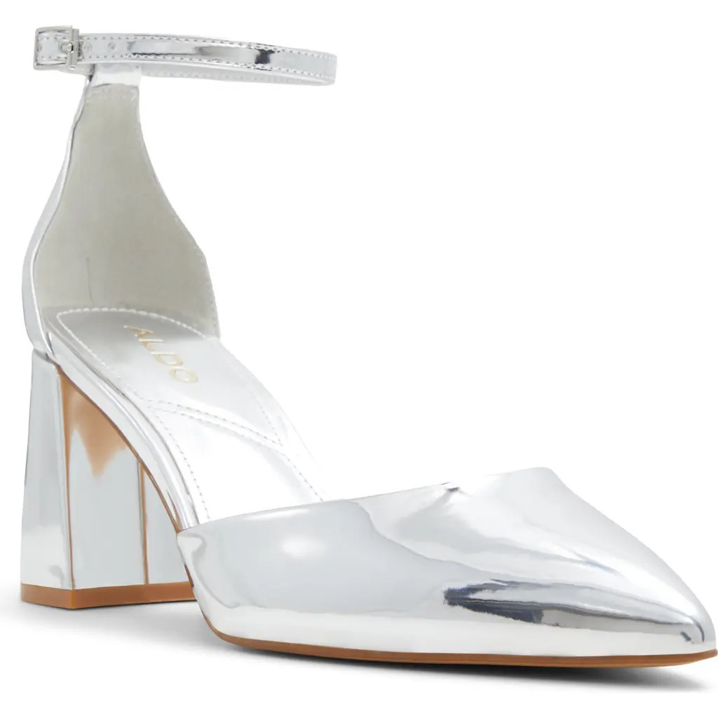 ALDO Jan Ankle Strap Pointed Toe Pump in Silver at Nordstrom, Size 6.5 | Nordstrom