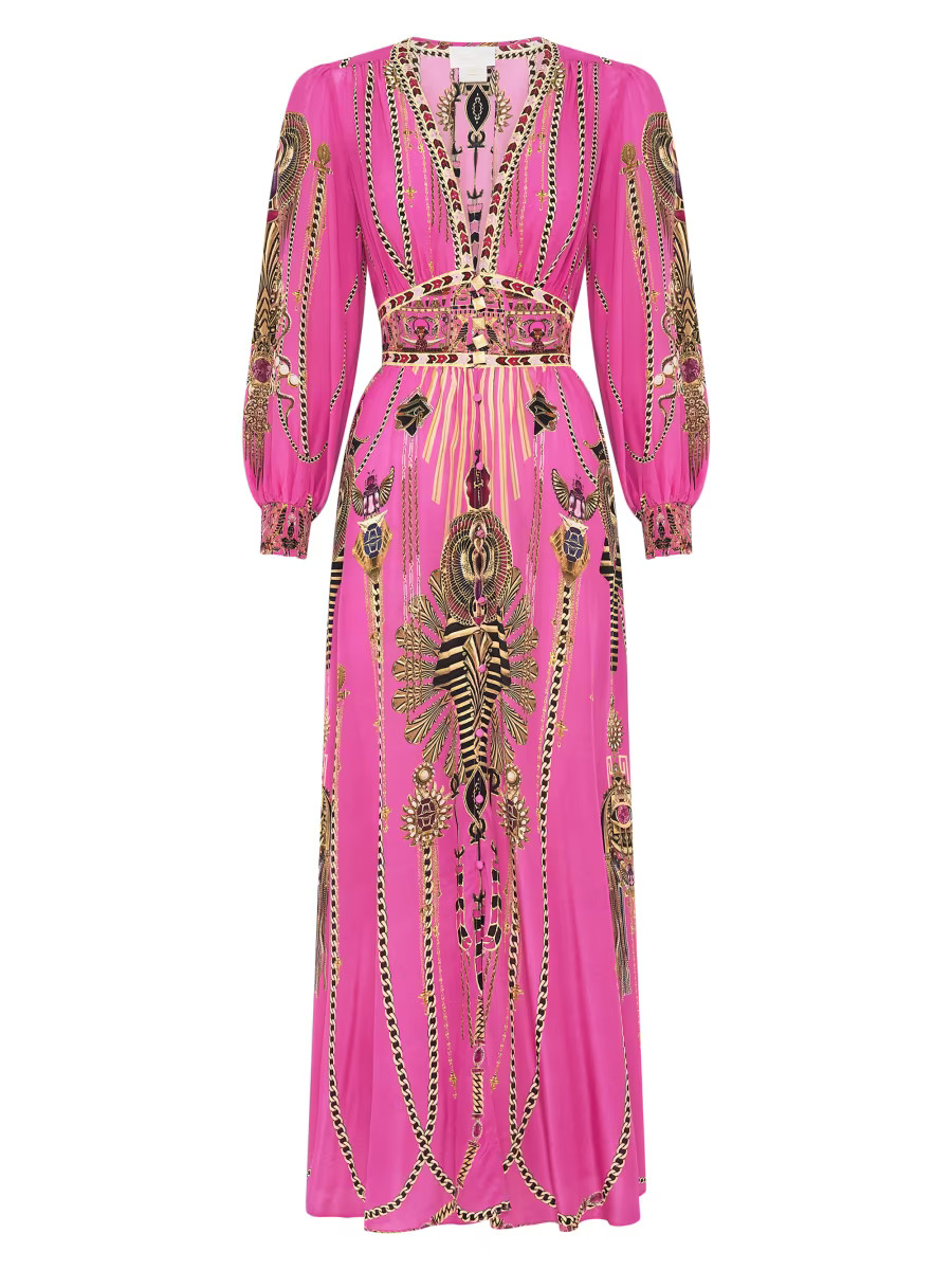 Camilla Egyptian-Print Silk V-Neck Maxi Dress | Saks Fifth Avenue | Saks Fifth Avenue