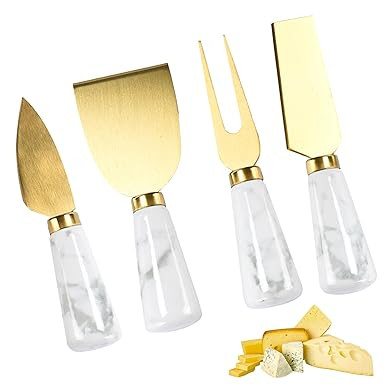 Hallops Marble Cheese Knife Set - 4 Knives for Charcuterie Board & Utensils, Rustic Ceramic White... | Amazon (US)