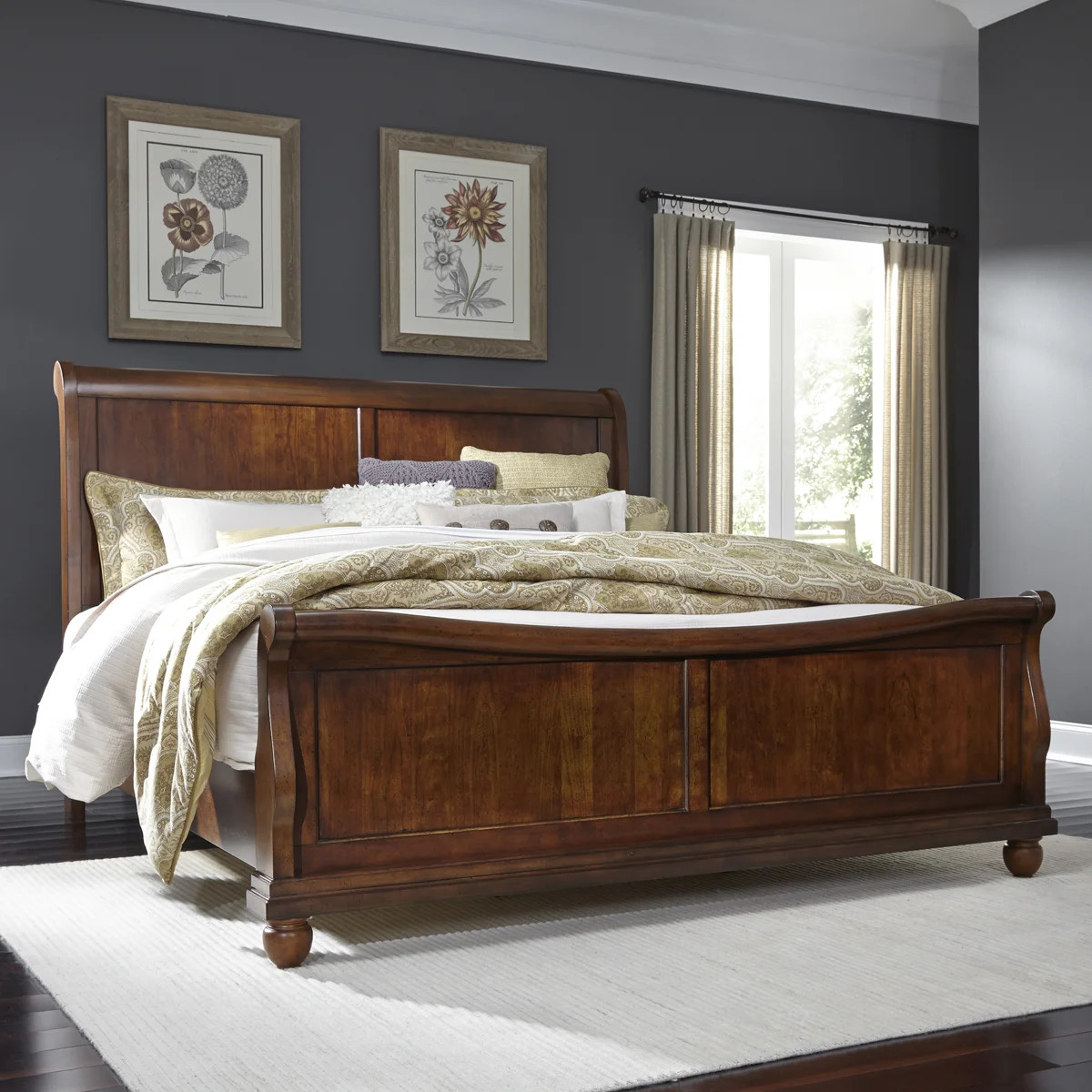 Lenny King Sleigh Bed, Dresser & Mirror, Chest, Nightstand Bedroom Set | Wayfair North America