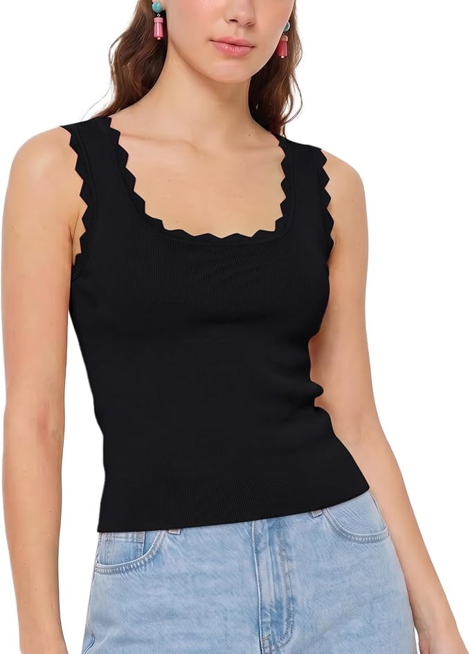 Womens Scoop Neck Tank Tops Summer Sleeveless Ricrac Trim Shirts Lightweight Blouses for Workout ... | Amazon (US)