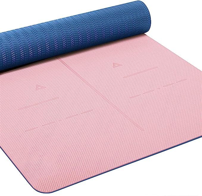 Heathyoga Eco Friendly Non Slip Yoga Mat, Body Alignment System, SGS Certified TPE Material - Tex... | Amazon (US)