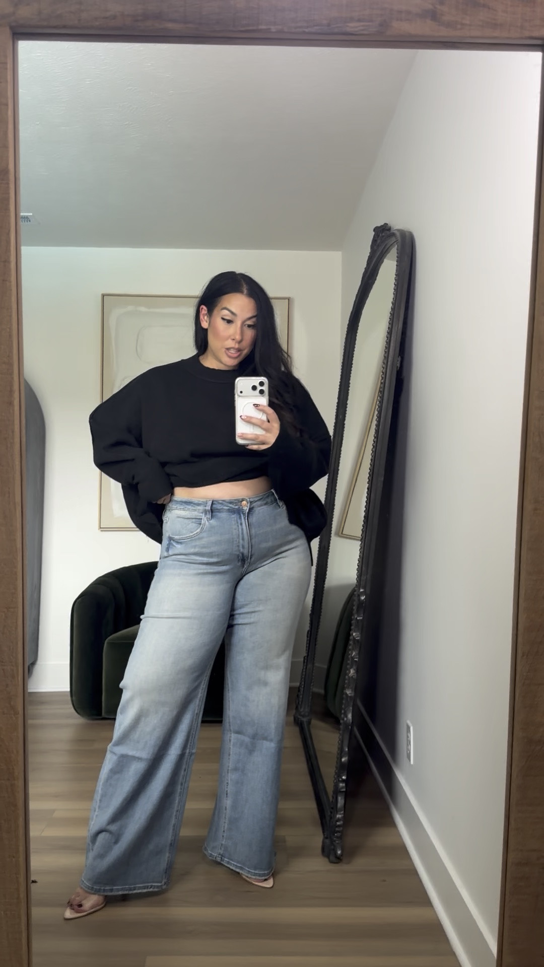 These denim jeans feel like a sweatpant they're that comfortable and stretchy! Love this mockneck, will be the sweater of the season! Wearing an XL & 32. Use code: BONNIE40 @vici, fall style, fall loungewear, matching set, fall dresses 

 #LTKSeasonal #LTKMidsize
