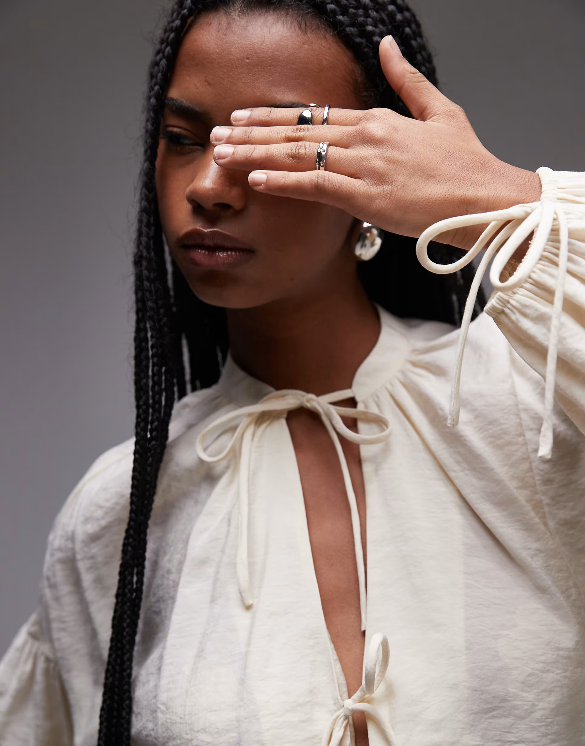 Topshop soft touch tie front top in buttermilk | ASOS (Global)