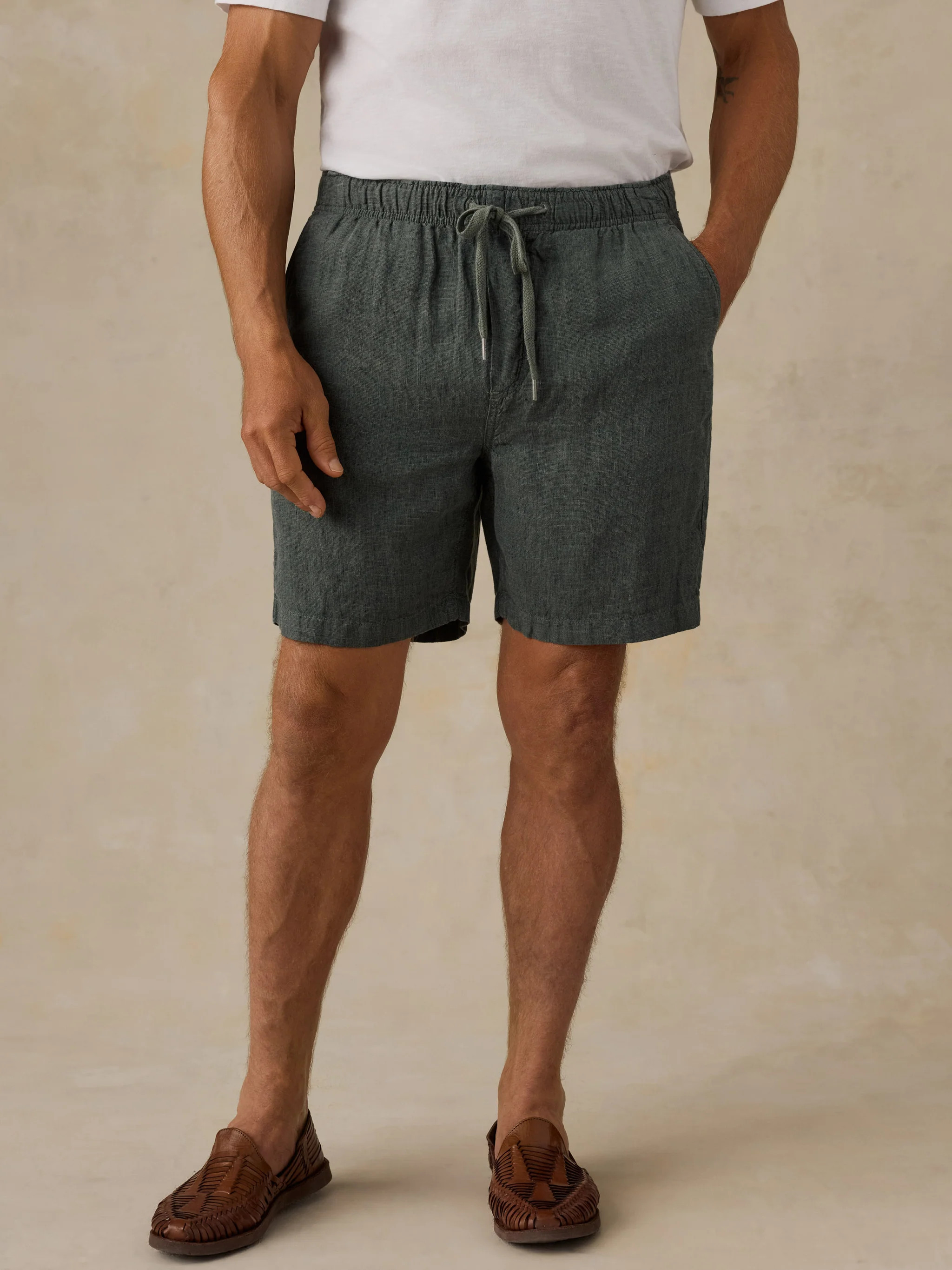 Essential Linen Short (6.5") - Island Spruce Pincheck | Faherty