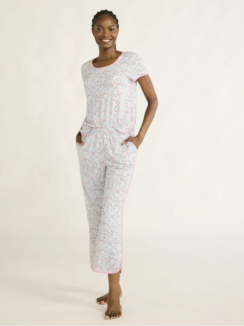 Joyspun Women's and Women’s Plus Lightweight Sleep Tee and Pants Set, 2-Piece, Sizes XS to 3X | Walmart (US)
