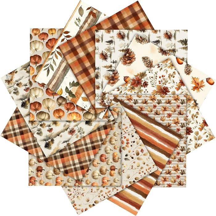 12 Pcs Vintage Fall Fabric Bundles 18 x 22 Inch Cotton Autumn Pumpkin Quilting Fabric Cottagecore... | Amazon (US)