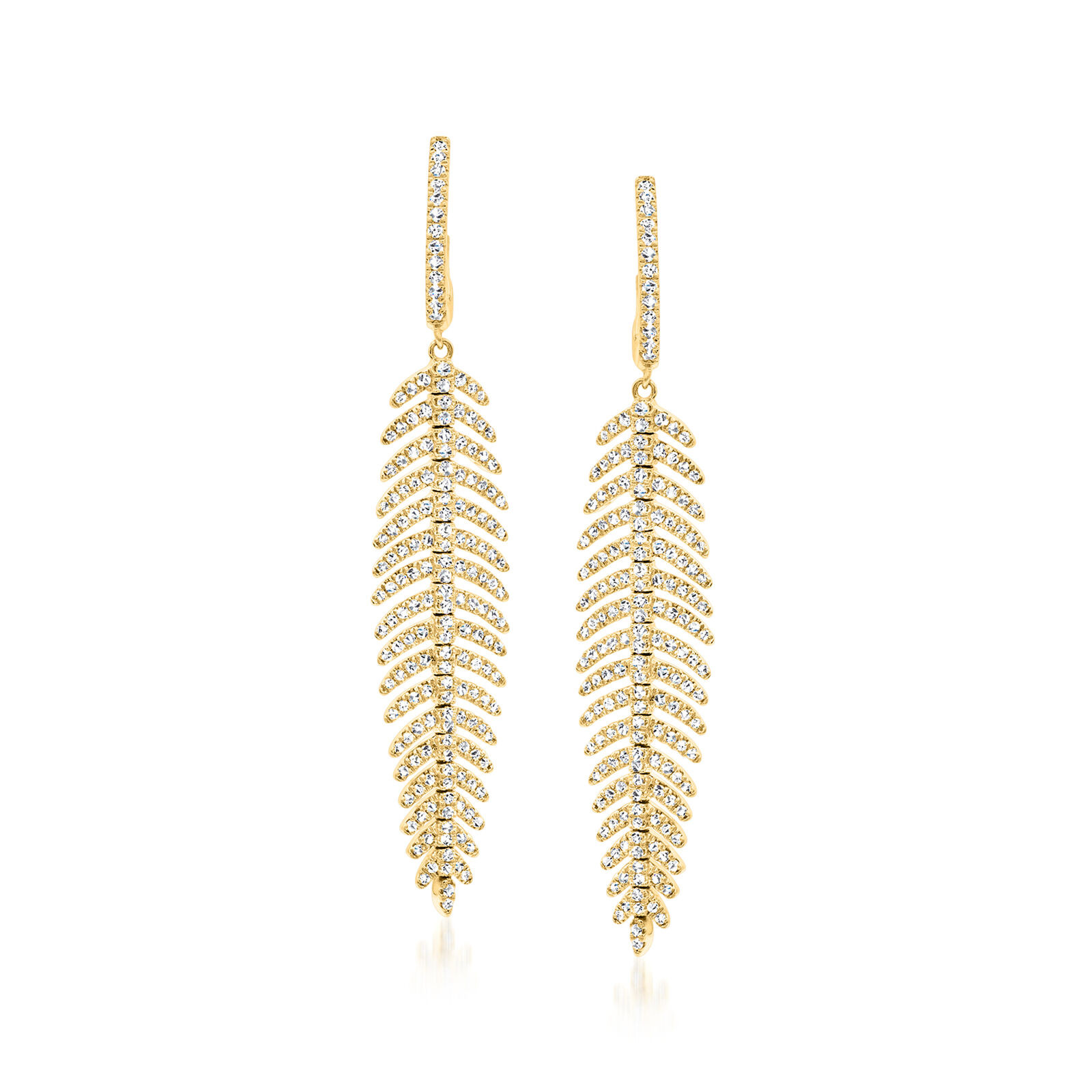 1.25 ct. t.w. Diamond Feather Drop Earrings in 14kt Yellow Gold | Ross-Simons
