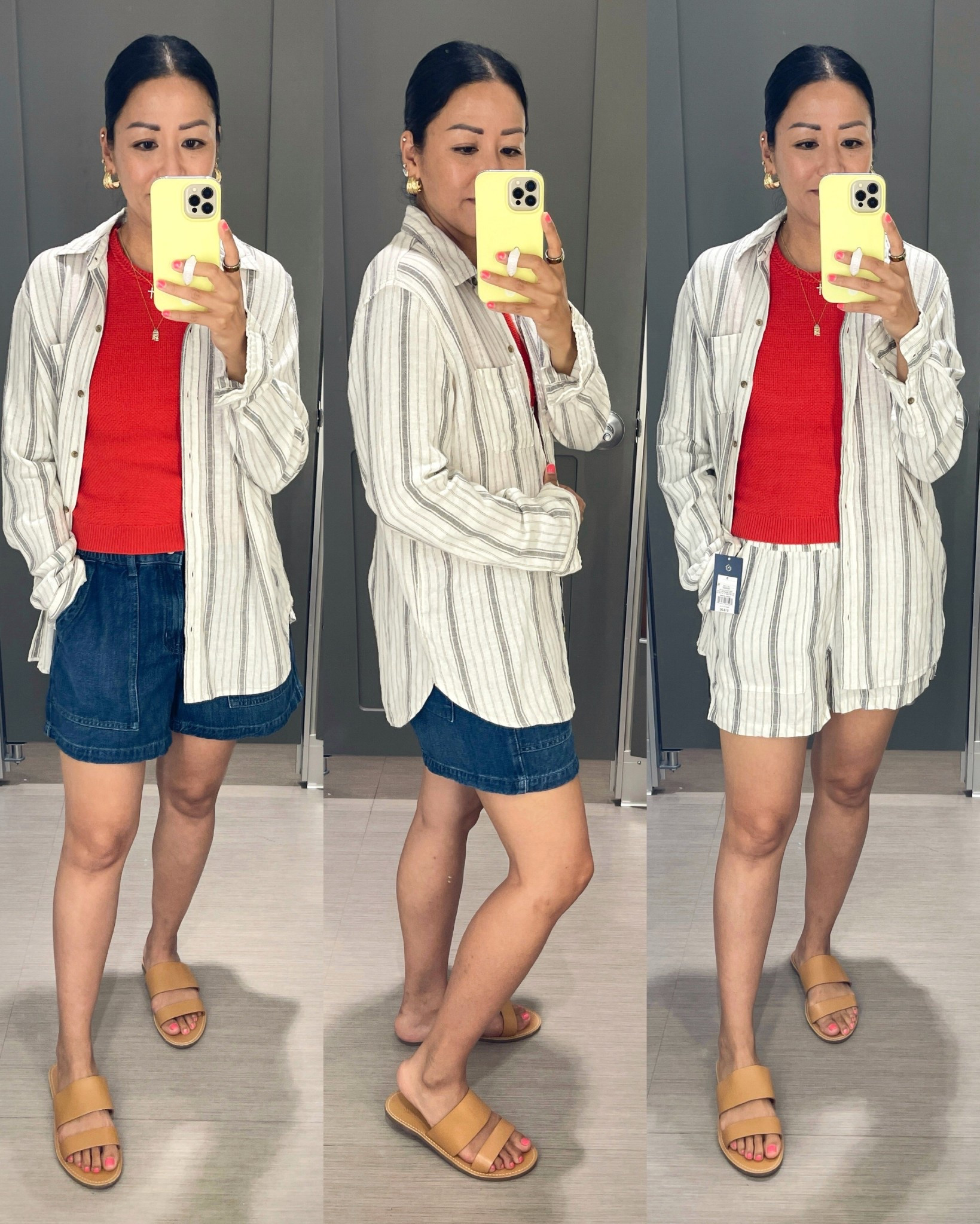 Size XS striped top and size small shorts
Size XS tank
Sandals (old) are true to size 

Target style