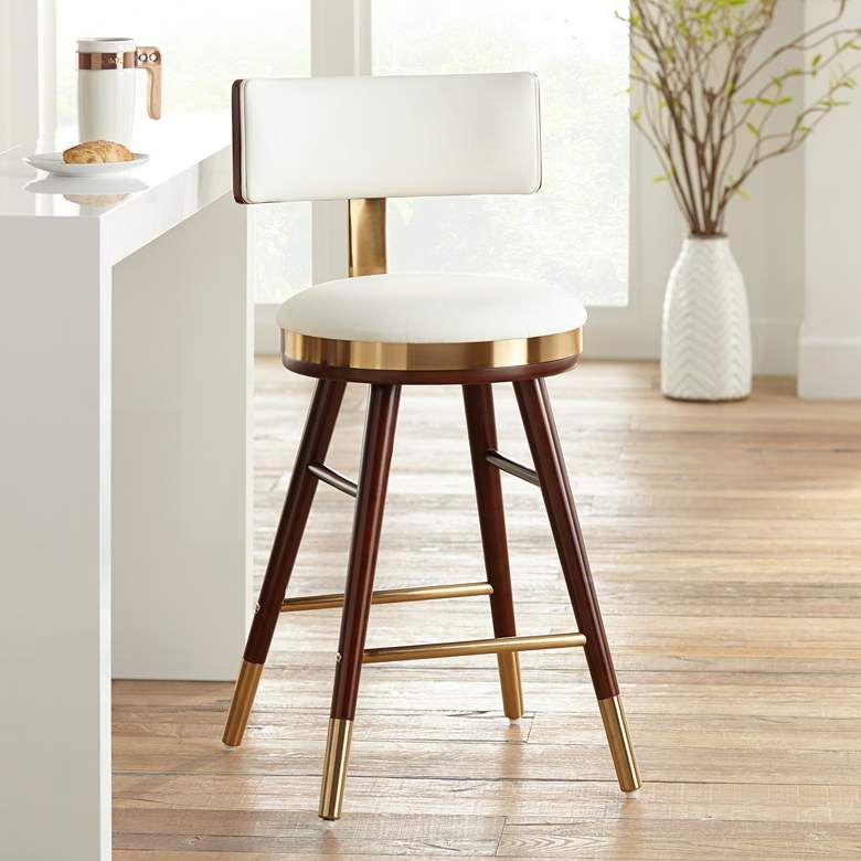 Parker 27 3/4" High White Leather Counter Stool - #64G32 | Lamps Plus | Lamps Plus