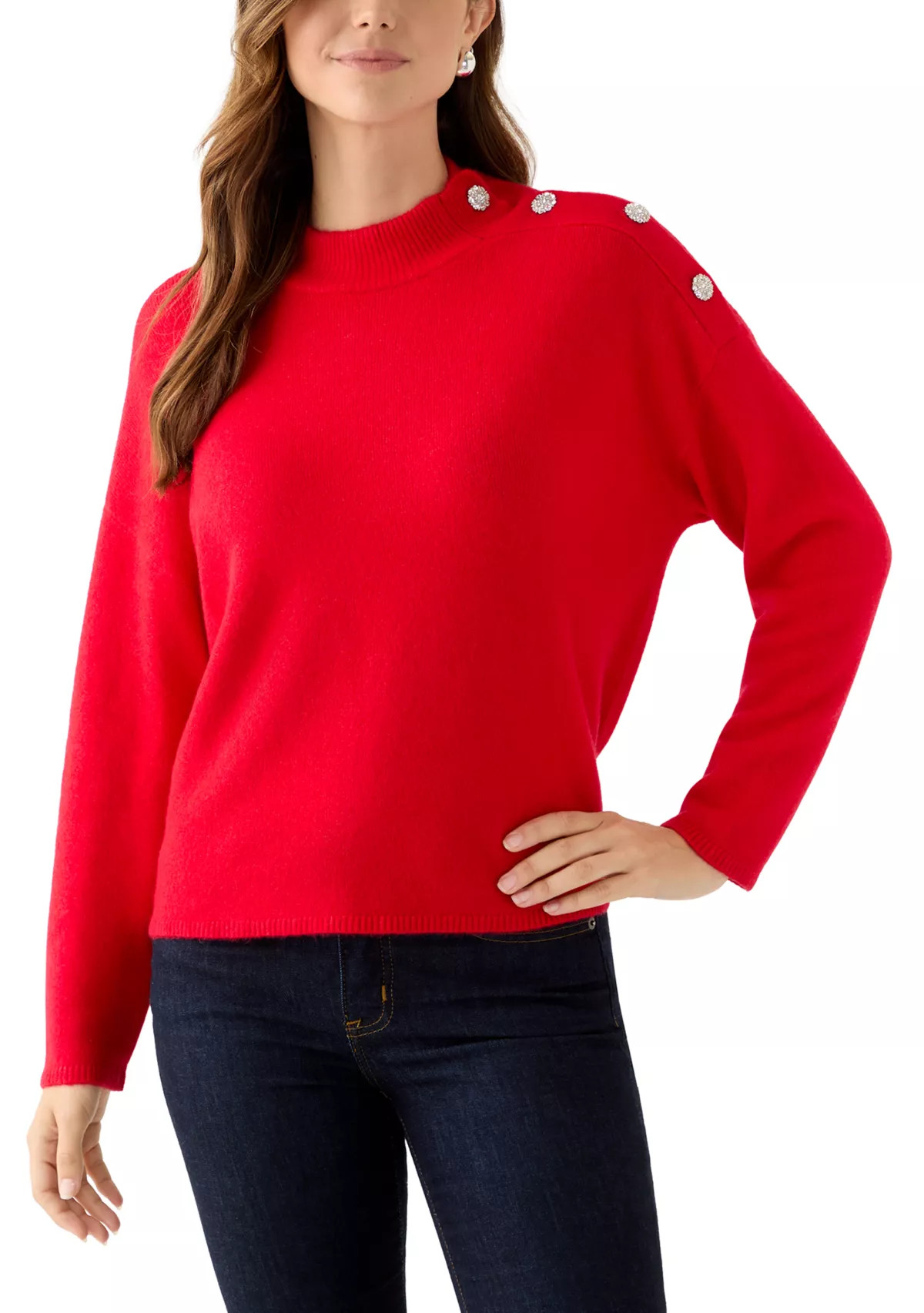 Women's Long Sleeve Jewel Buttoned Shoulder Sweater | Belk