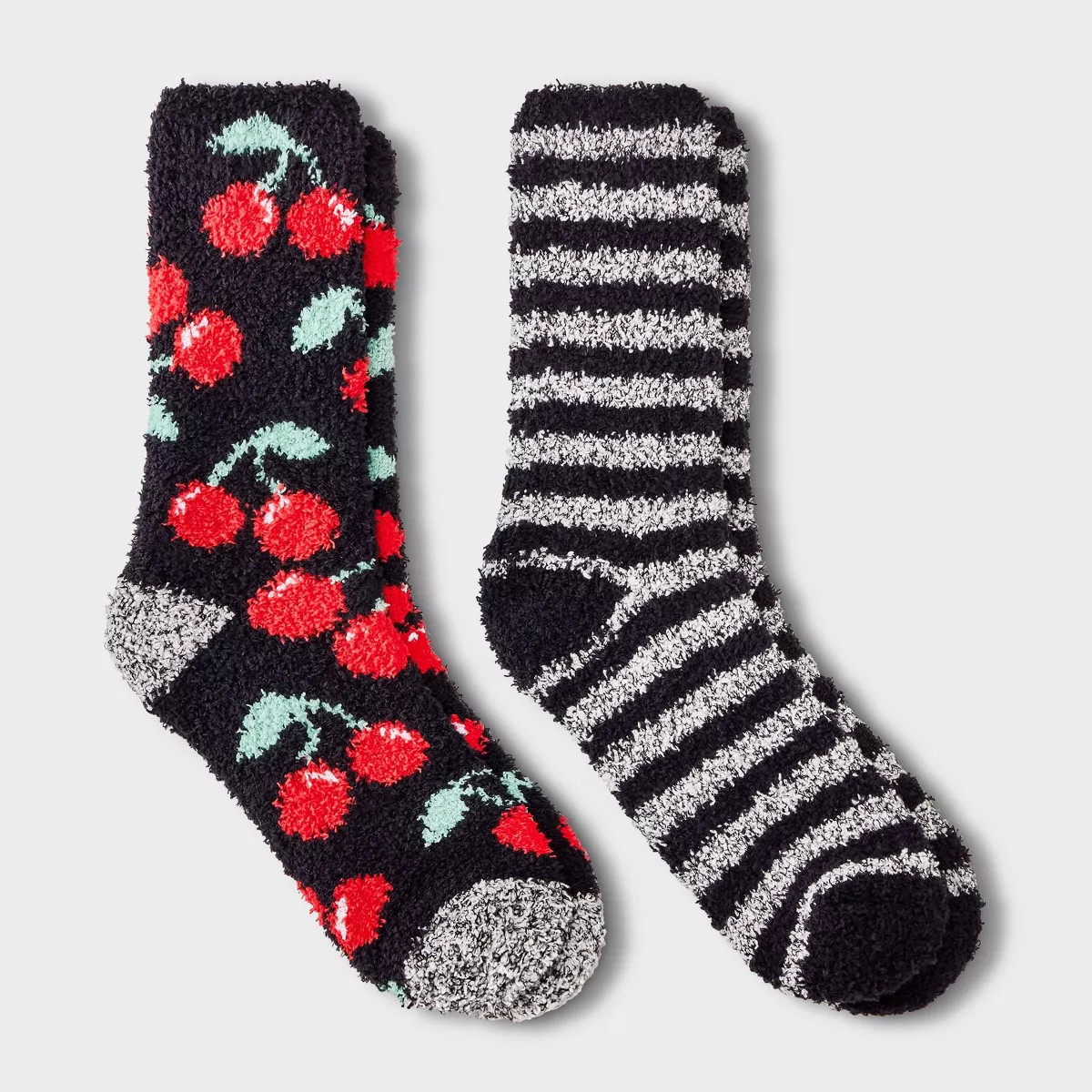Women's Cherries 2pk Cozy Crew Socks - Black/Red 4-10 | Target