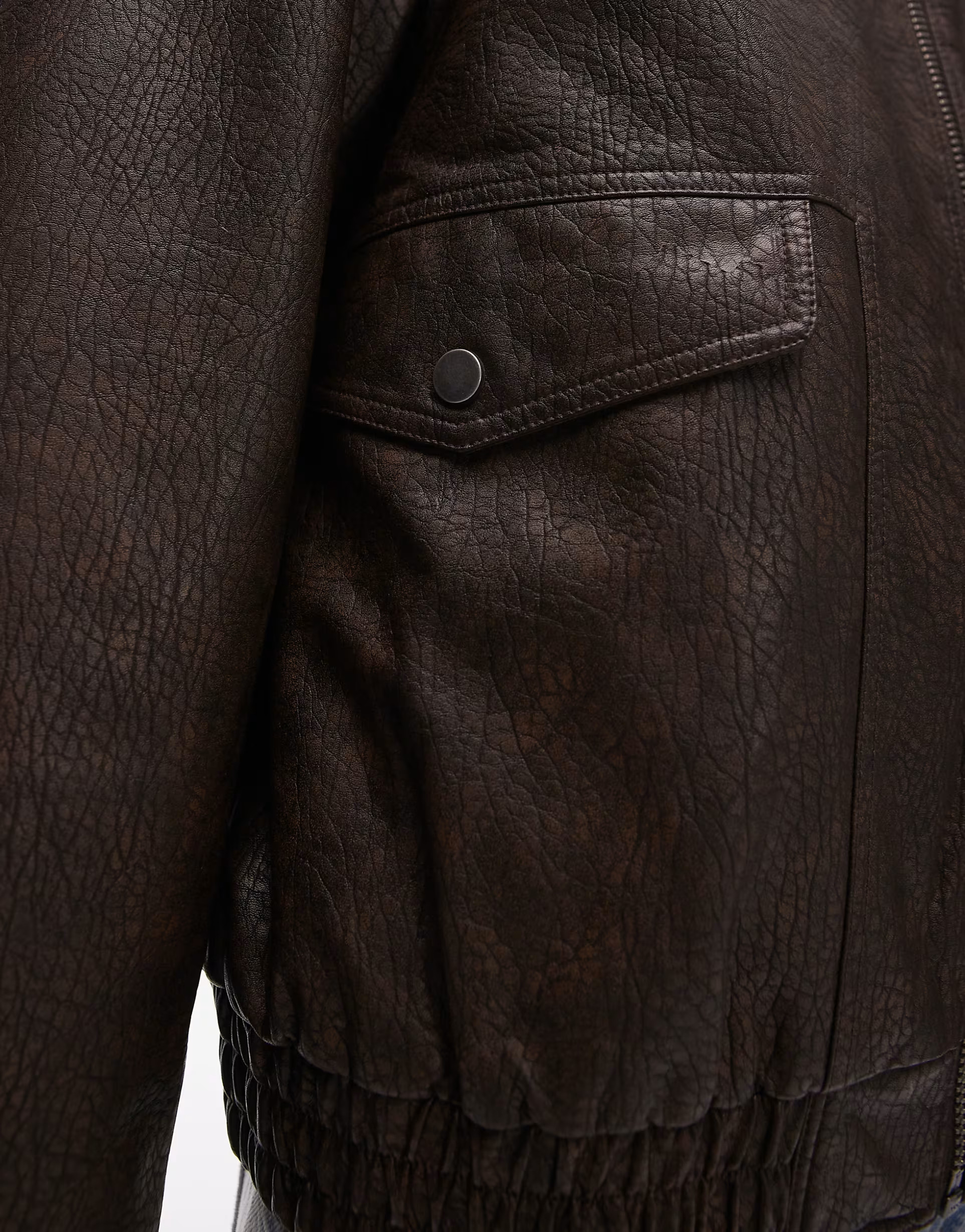 Topshop textured faux leather oversized collar bomber jacket in brown | ASOS (Global)