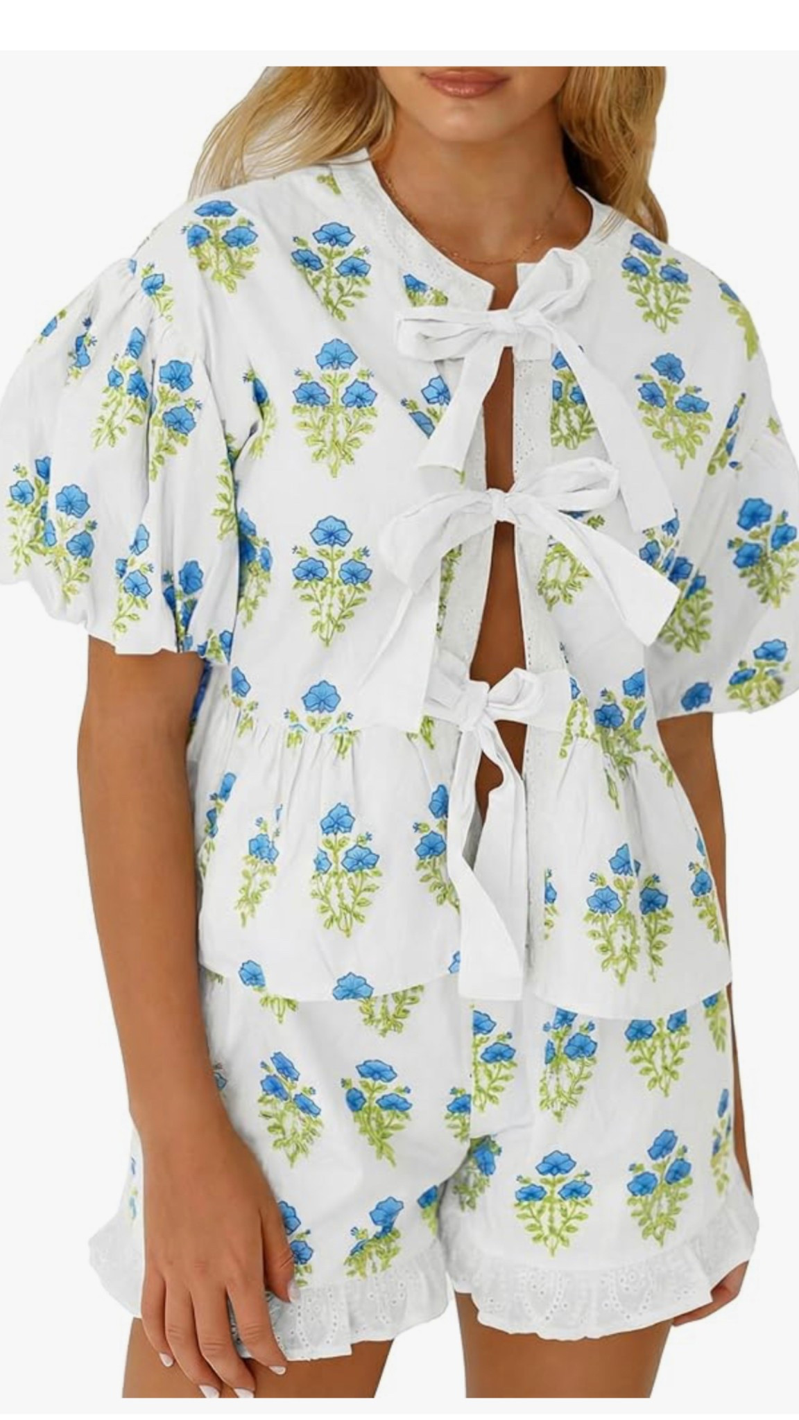 Perfect set for spring!! White short and top set with blue flowers and bows! 

#LTKgrwm #LTKootd #LTKU