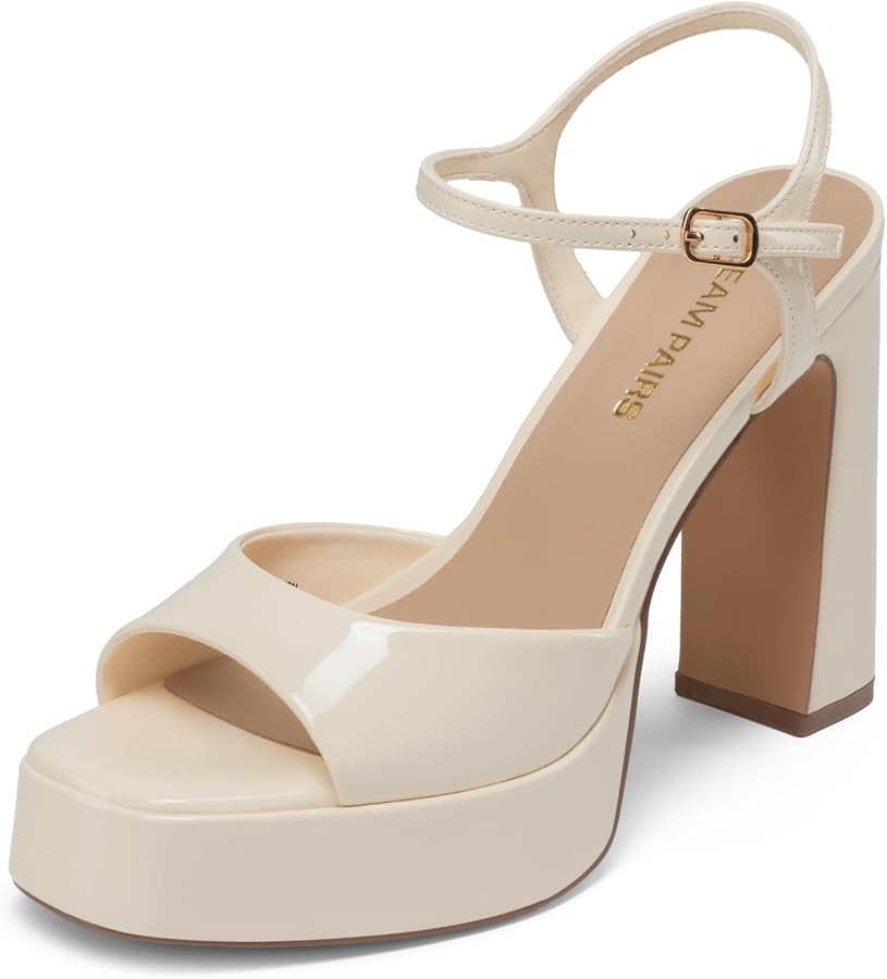 Amazon.com | DREAM PAIRS Platform Heels for Women, Square Toe Chunky High Heels Ankle Strap Sanda... | Amazon (US)