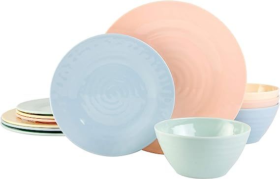 Gibson Home Brist Melamine Dinnerware Set, Service for Four (12pcs), Pastels | Amazon (US)