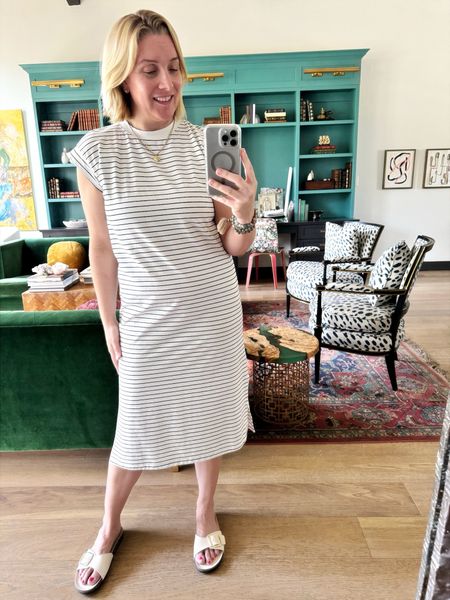 Target Summer! Striped cotton midi dress. Perfect for easy breezy summer. Runs big. Allison sized down one and is in a small here. 

Comes in other colors!

#LTKOver40 #LTKFindsUnder50 #LTKSeasonal