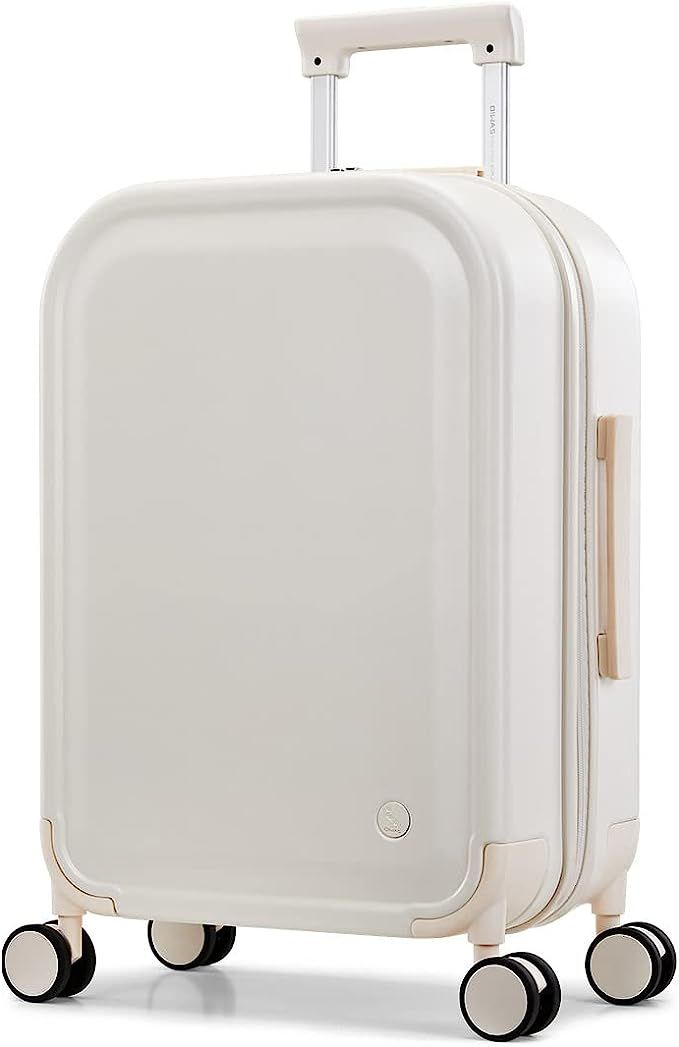 OIWAS Carry on Luggage, White Checked Suitcase with TSA Lock, 8 Spinner Wheels Hardside Luggage f... | Amazon (US)