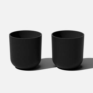 Kona 10 in. Round Black Plastic Planter (2-Pack) | The Home Depot