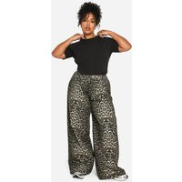 boohoo Women's Plus Extreme Wide Leg Leopard Jean | Size: 14 | Denim | boohoo (US & Canada)