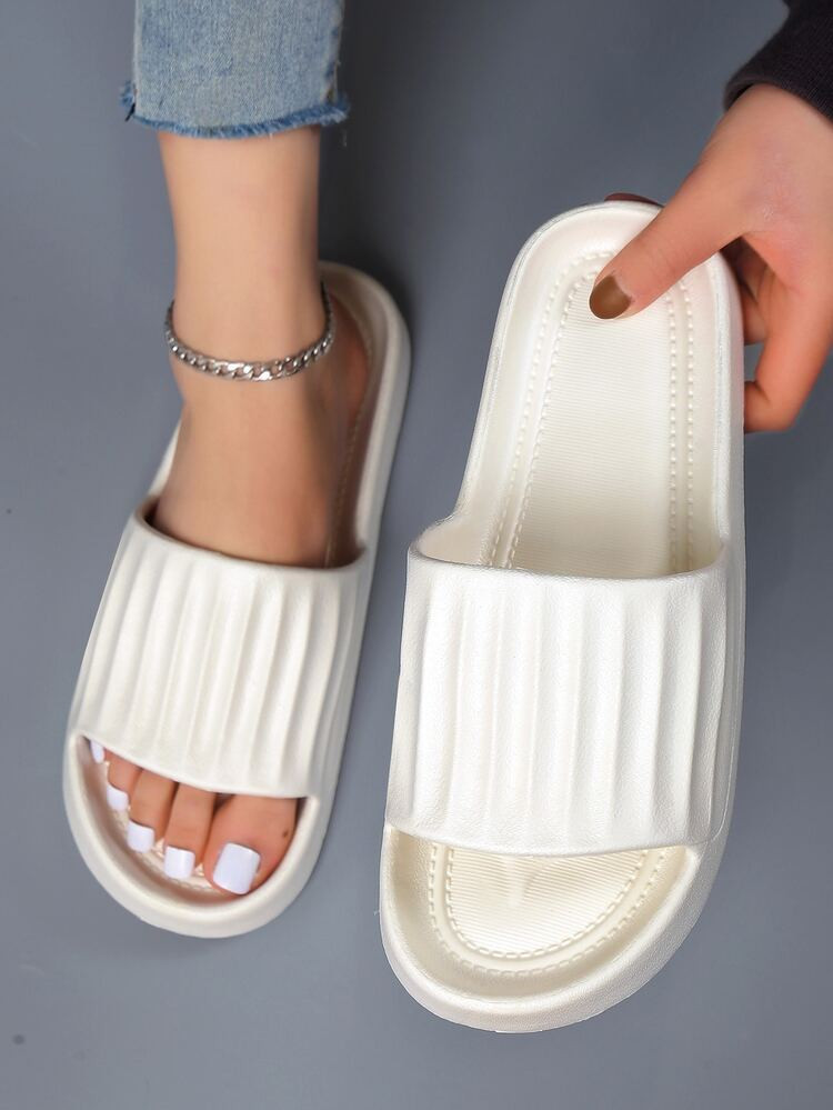 Women Anti-slip Textured Slippers, Minimalist White EVA Slides For Indoor | SHEIN