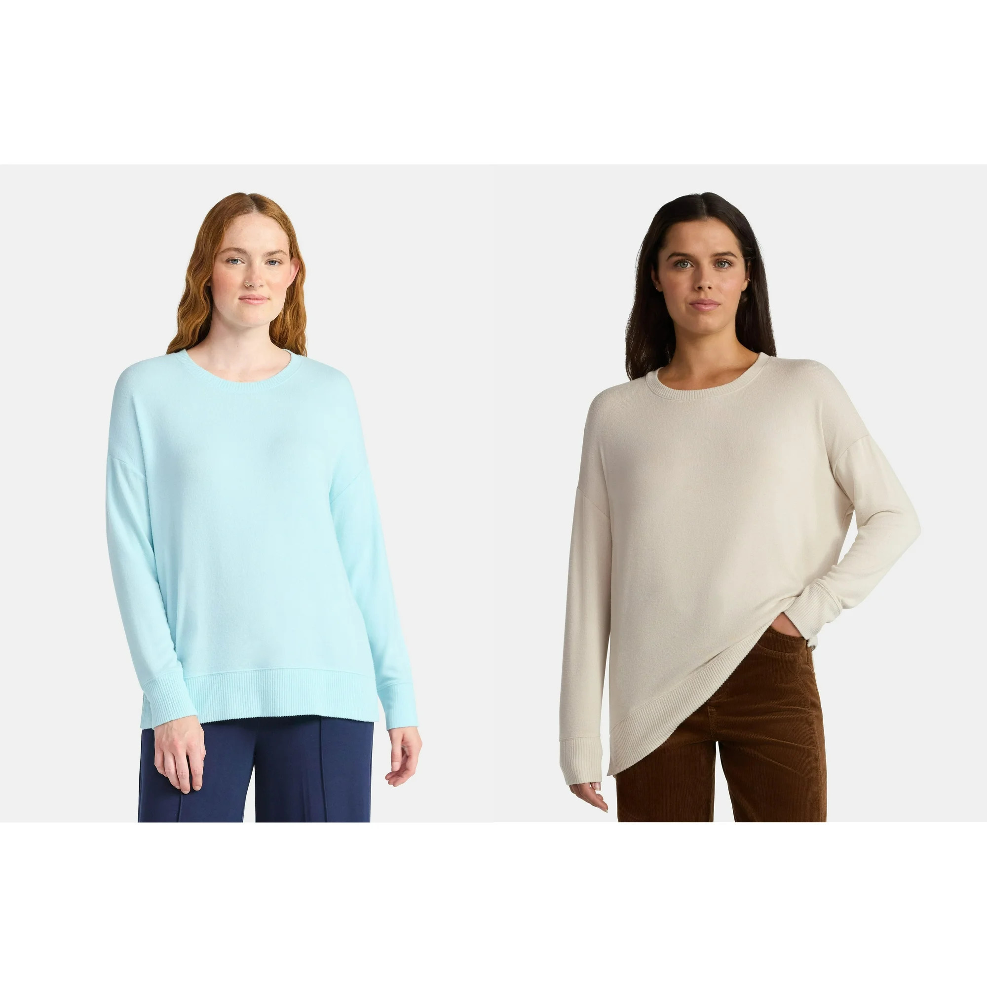 Time and Tru Women's Hacci Knit Pullover with Long-Sleeves, 2-Pack, Sizes XS - XXL | Walmart (US)