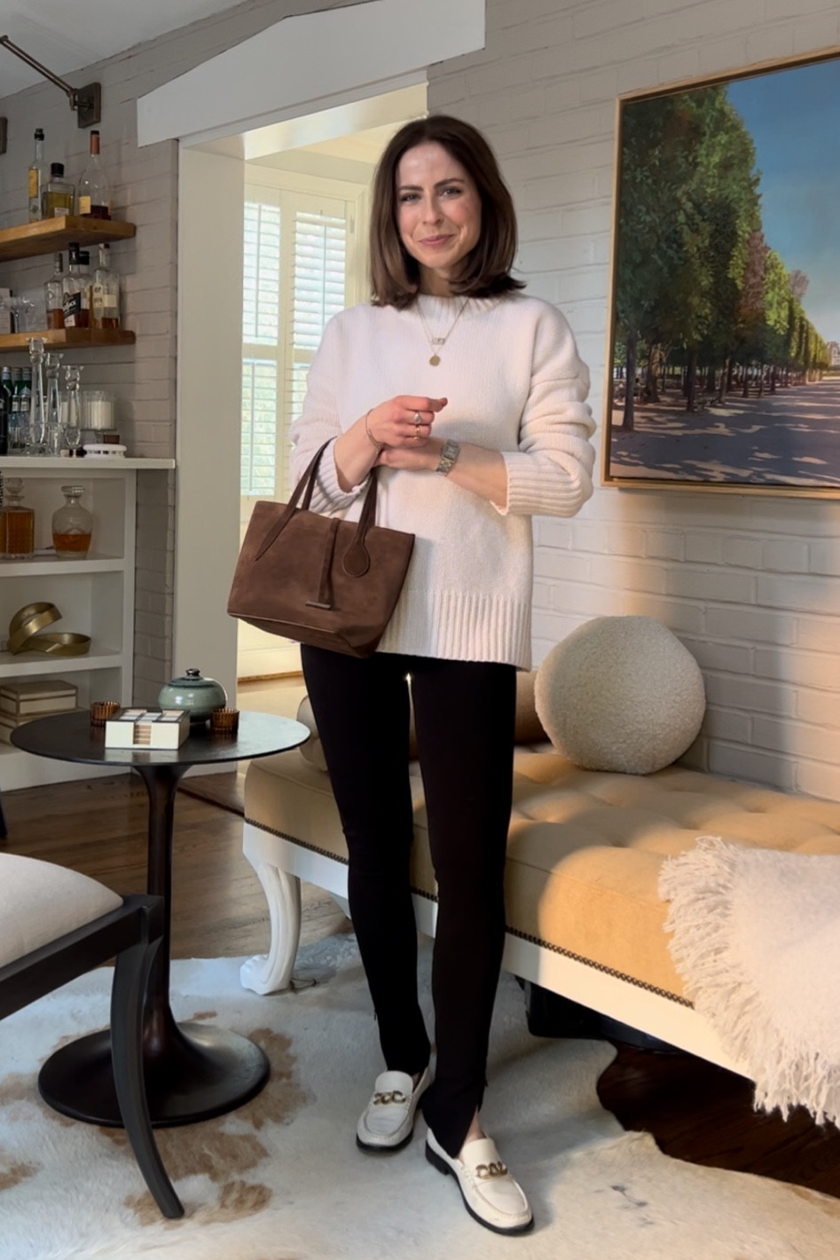 Toteme black zip hem leggings
La Ligne Marin Sweater in Ivory. Code KELLY10 saves for new customers
Sezane white loafers sold out
Little Liffner chocolate suede tote 

Casual but chic outfit inspo! 

#LTKstyletip
