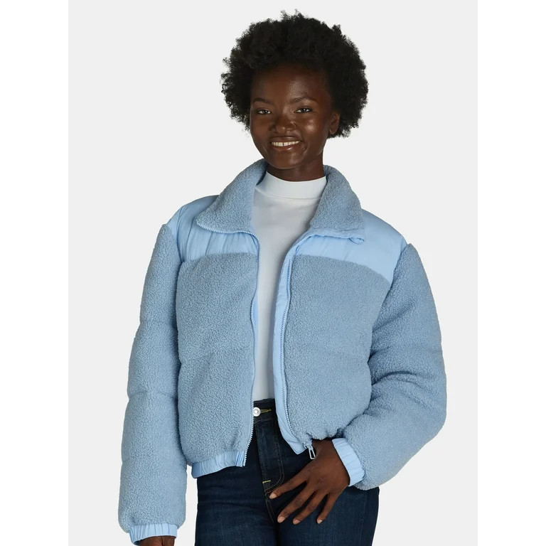 Liv & Lottie Women’s Teddy Fleece Puffer Jacket with Pockets, Sizes S-XL | Walmart (US)